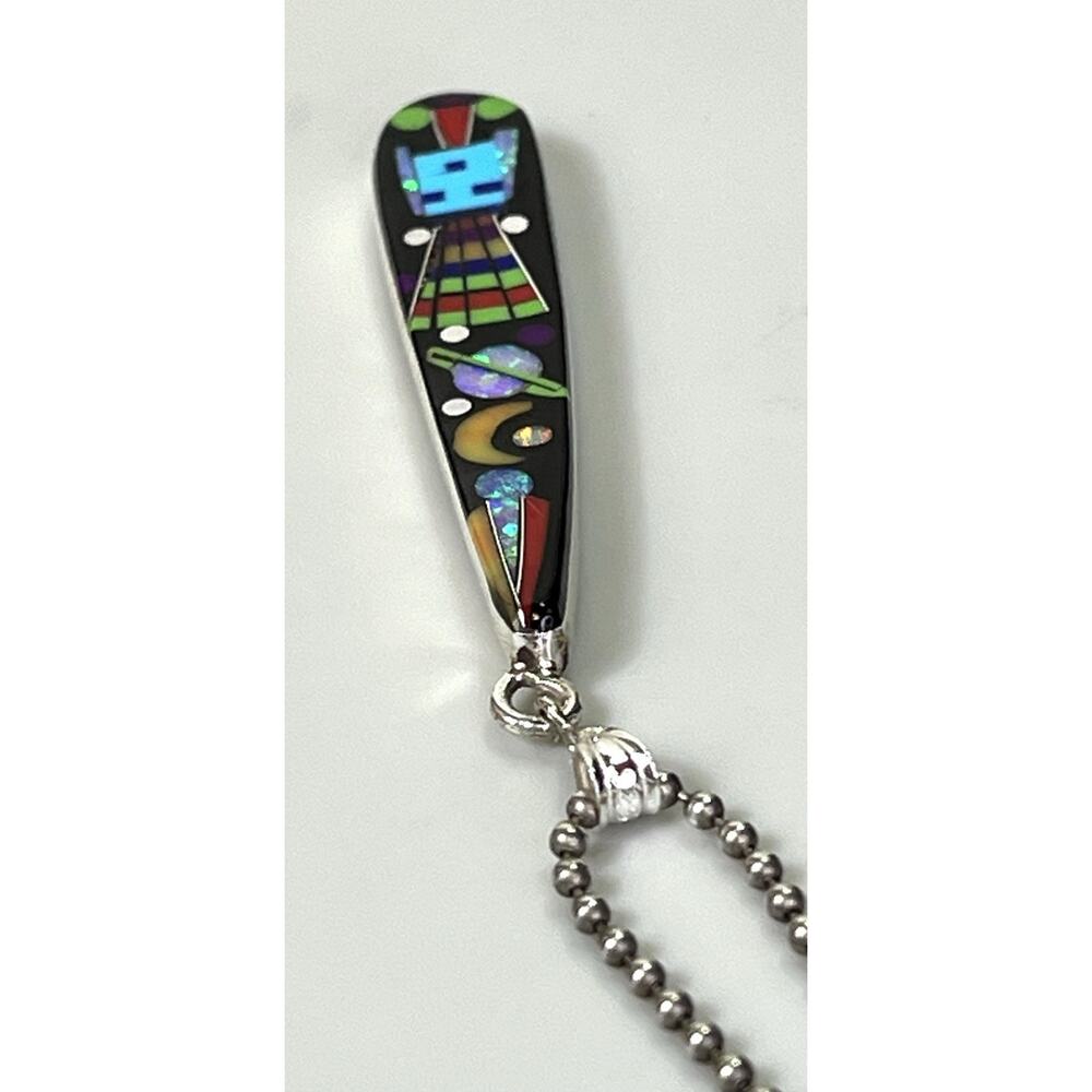 ZUNI Galaxy Rainbow Kachina Micro Inlay Pendant 925 Sterling Silver Necklace - Picture 7 of 16
